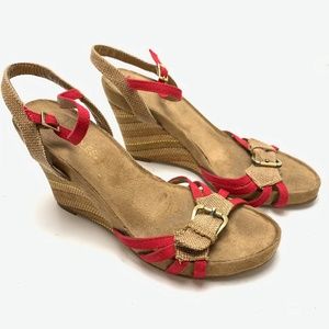 AEROSOLES Red Brown Wedge Sandals Shoes Heels sz 8